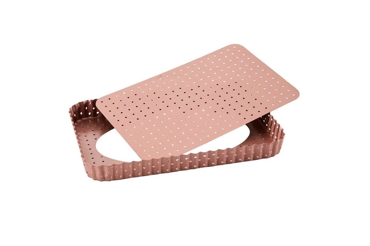 Rose Gold Perforated Rectangle Quiche & Tart Pan Large - Image 2