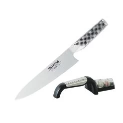 Global Cook's Knife 20cm & 2 Stage Sharpener Set G-291/SB
